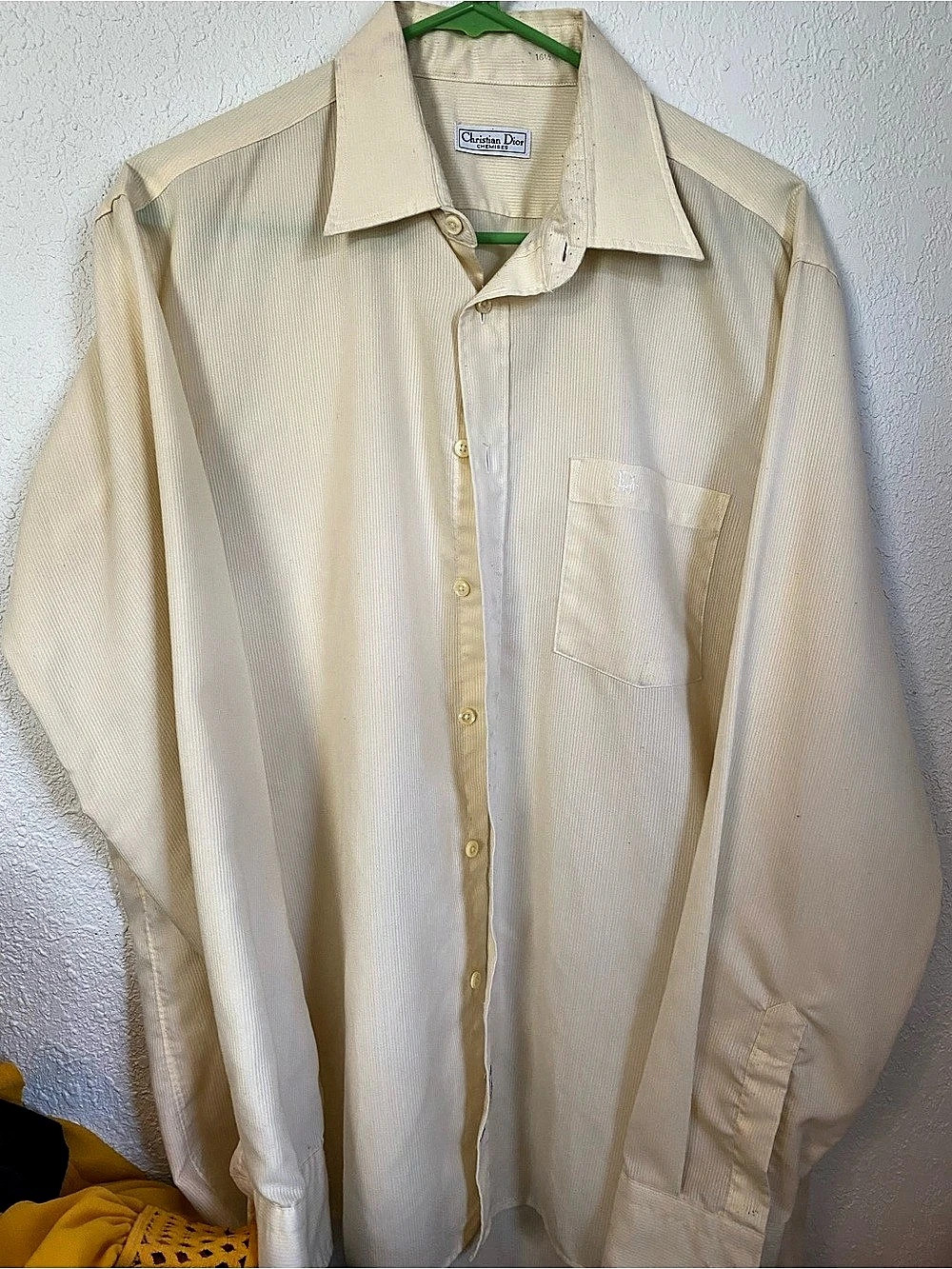 Vtg Christian Dior Men's Cream Button Down Size 161⁄2 34-35